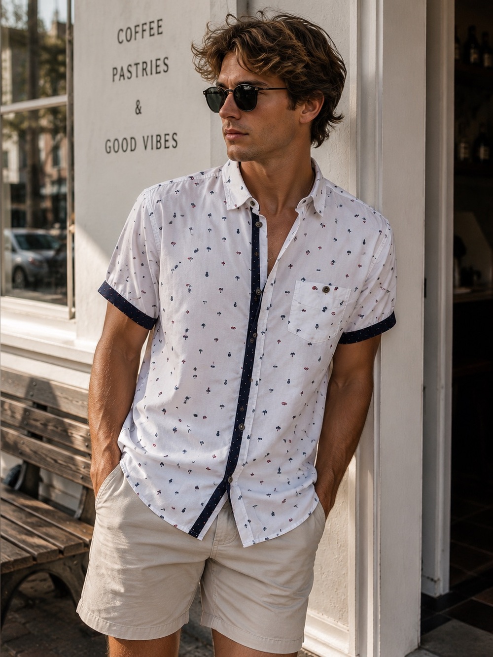 Free Planet Tropical Print Short Sleeve Button Down Shirt M